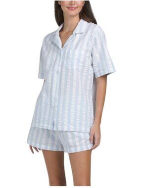 8 OAK LANE 2pc Seersucker Striped Top And Boxer Shorts Pajama Set